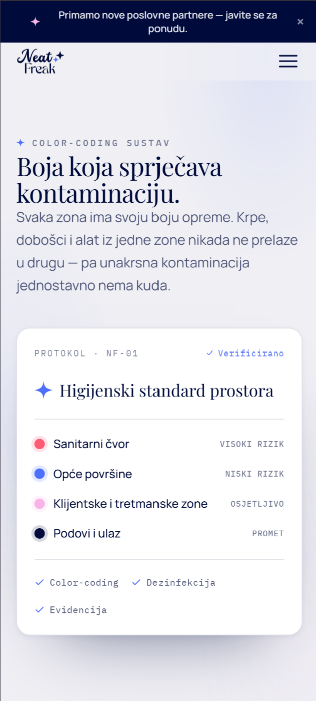 The Neat Freak website on a phone