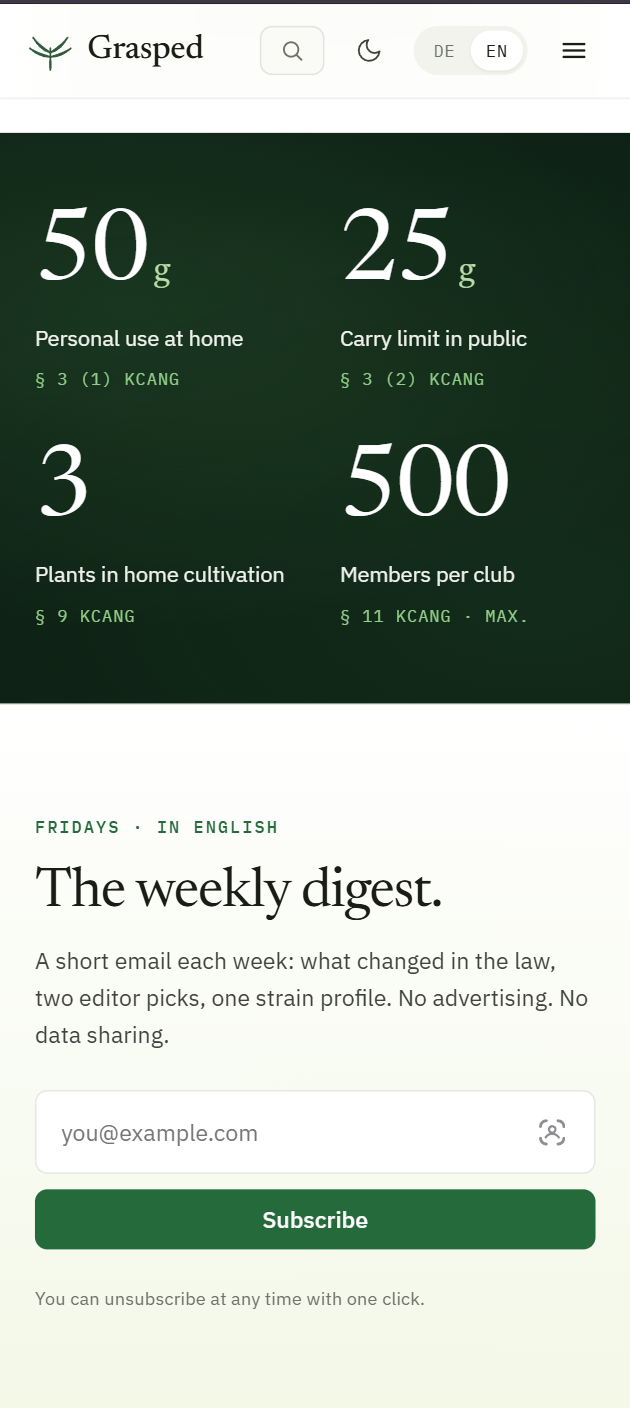The Grasped website on a phone